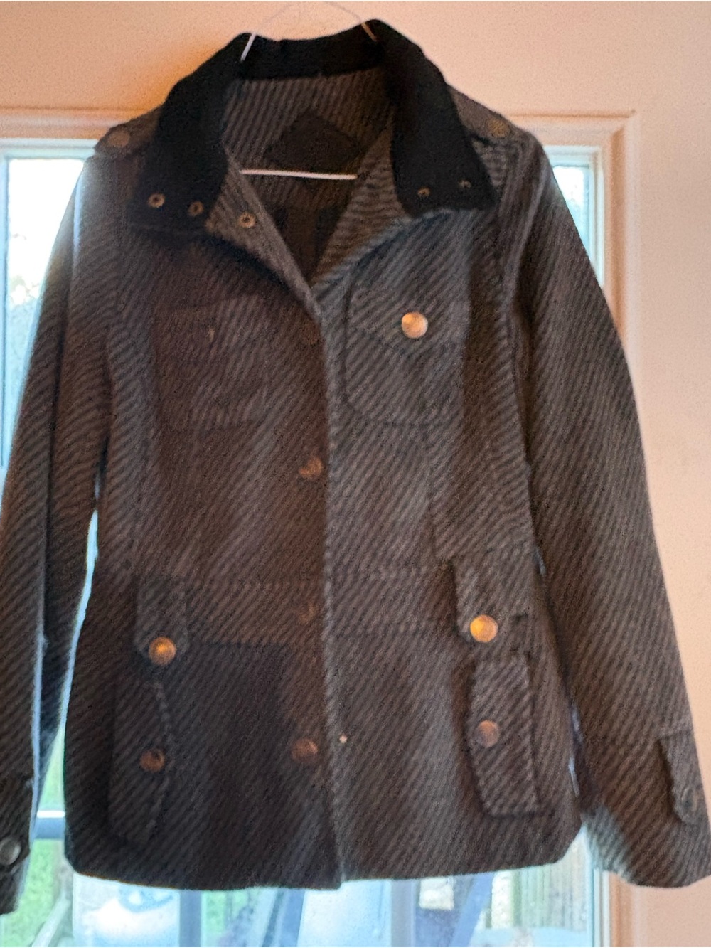 Jou Jou Black and Gray Striped Pea Coat